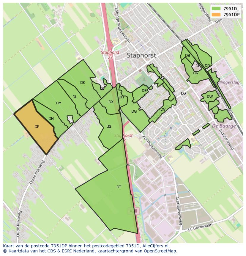 Afbeelding van het postcodegebied 7951 DP op de kaart.