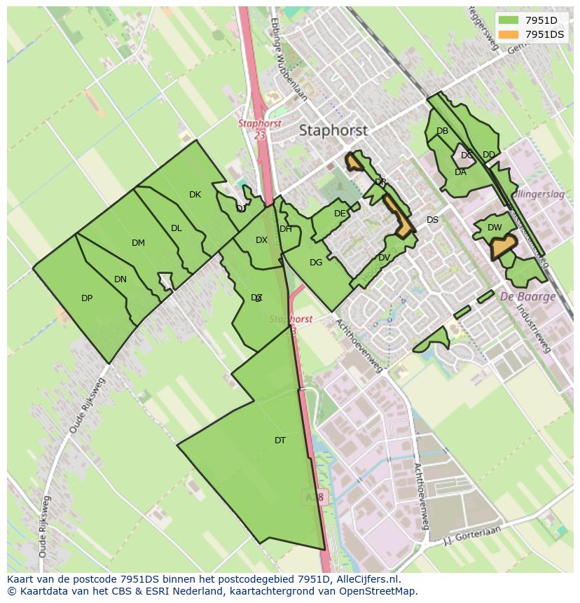Afbeelding van het postcodegebied 7951 DS op de kaart.