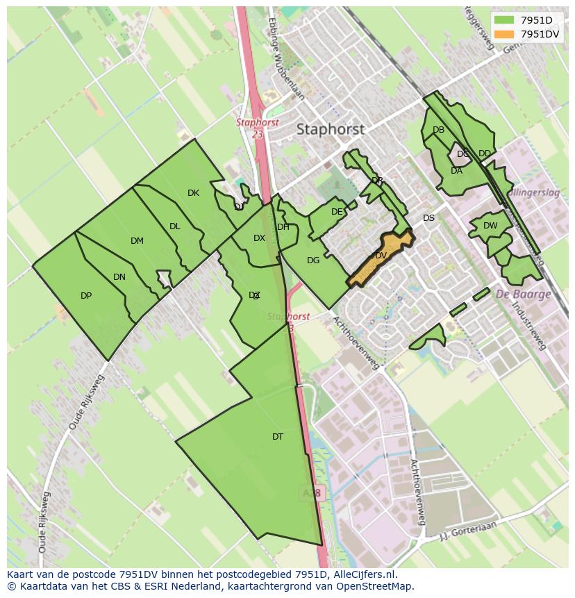 Afbeelding van het postcodegebied 7951 DV op de kaart.