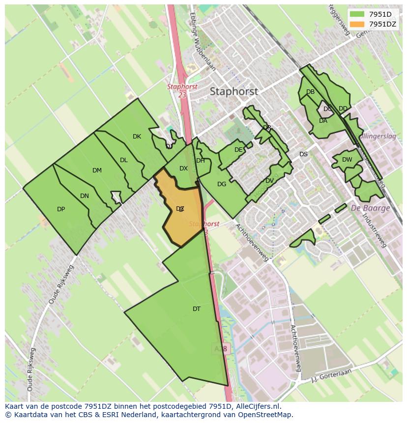 Afbeelding van het postcodegebied 7951 DZ op de kaart.