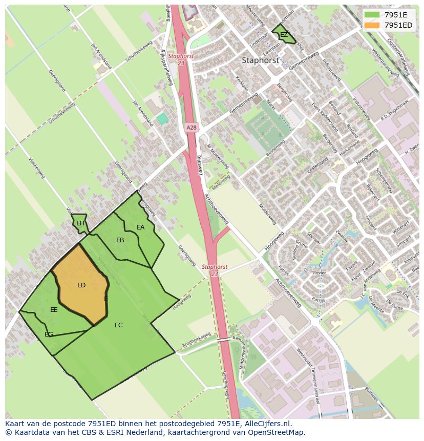 Afbeelding van het postcodegebied 7951 ED op de kaart.