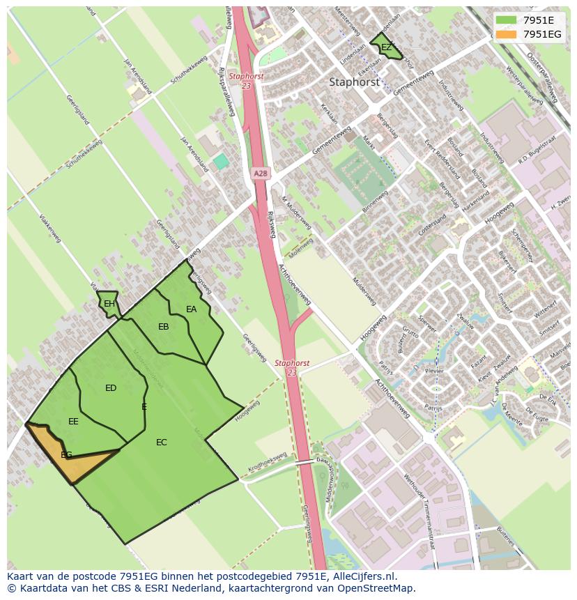 Afbeelding van het postcodegebied 7951 EG op de kaart.