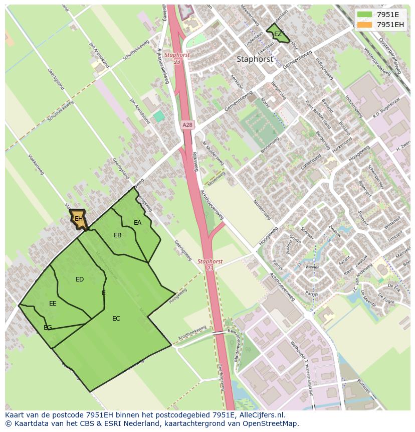 Afbeelding van het postcodegebied 7951 EH op de kaart.