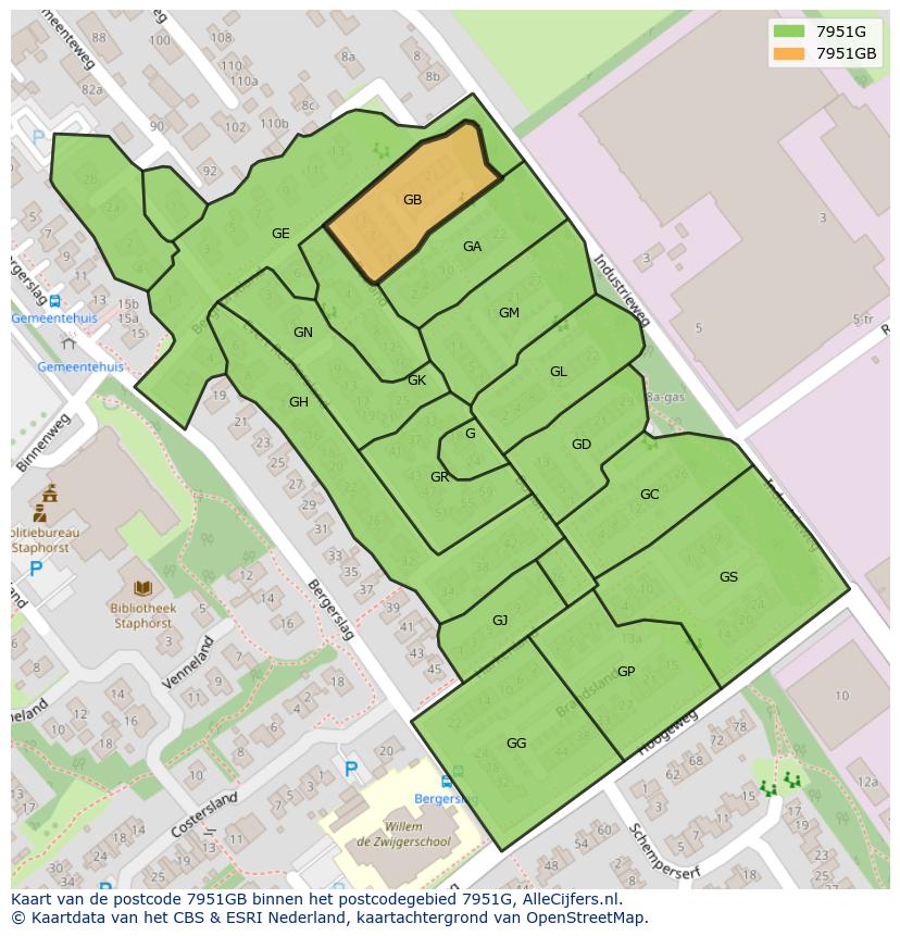 Afbeelding van het postcodegebied 7951 GB op de kaart.