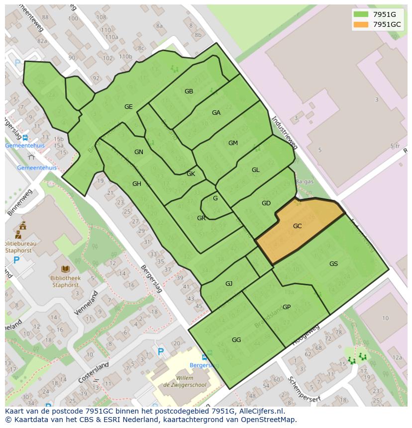 Afbeelding van het postcodegebied 7951 GC op de kaart.