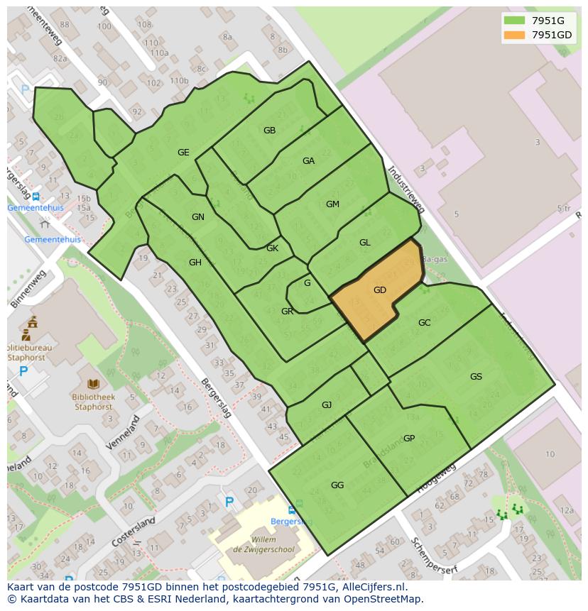 Afbeelding van het postcodegebied 7951 GD op de kaart.