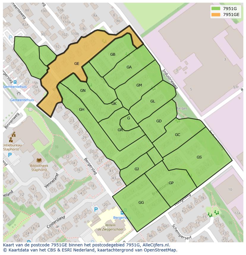 Afbeelding van het postcodegebied 7951 GE op de kaart.