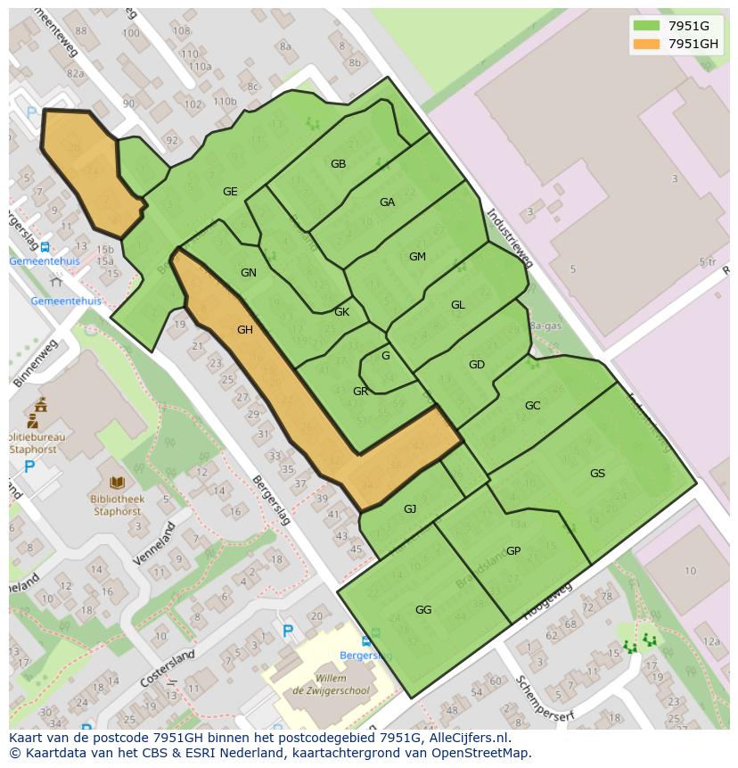 Afbeelding van het postcodegebied 7951 GH op de kaart.