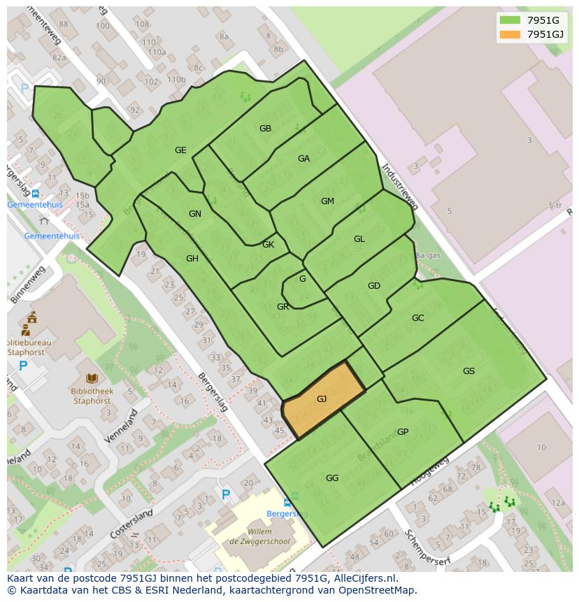Afbeelding van het postcodegebied 7951 GJ op de kaart.