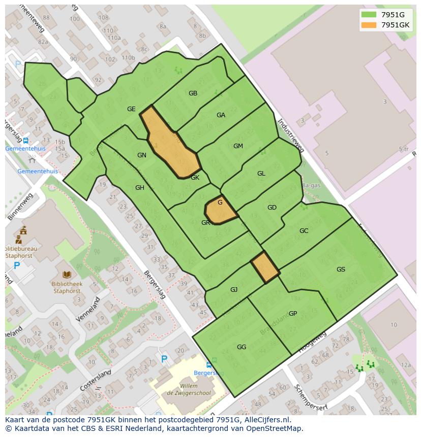 Afbeelding van het postcodegebied 7951 GK op de kaart.