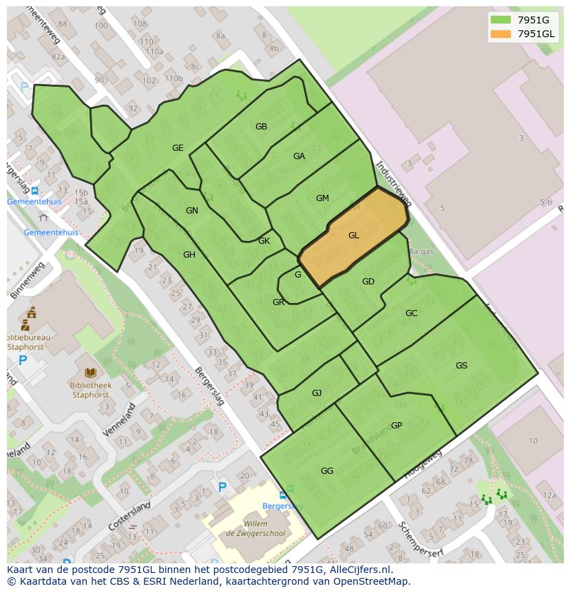 Afbeelding van het postcodegebied 7951 GL op de kaart.