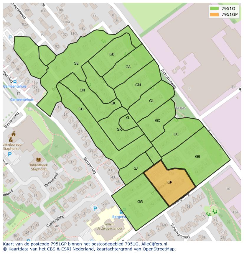 Afbeelding van het postcodegebied 7951 GP op de kaart.