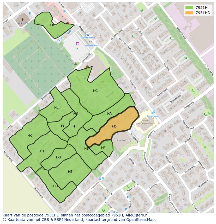 Afbeelding van het postcodegebied 7951 HD op de kaart.