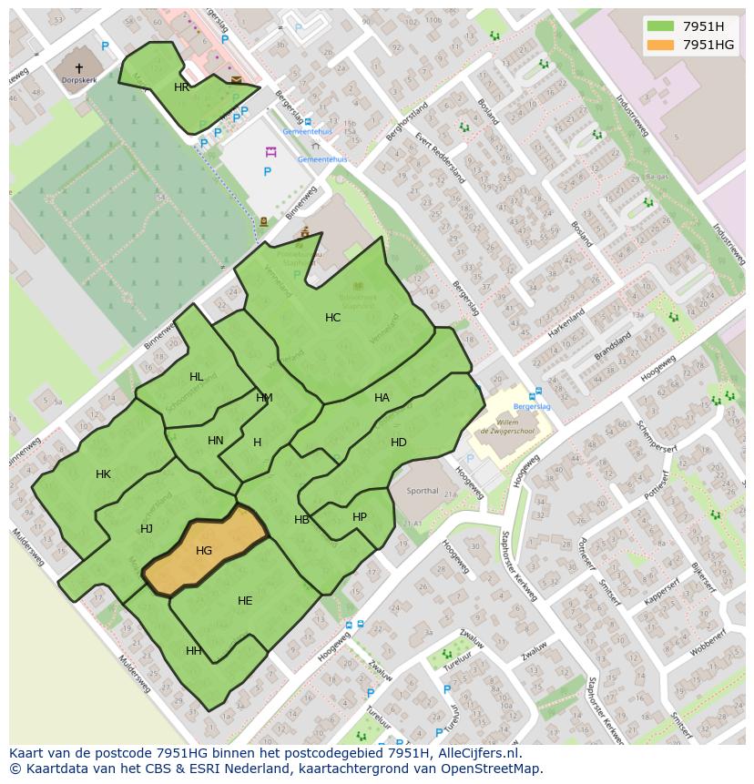 Afbeelding van het postcodegebied 7951 HG op de kaart.