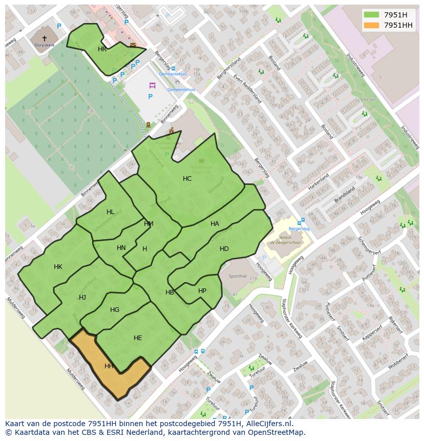 Afbeelding van het postcodegebied 7951 HH op de kaart.