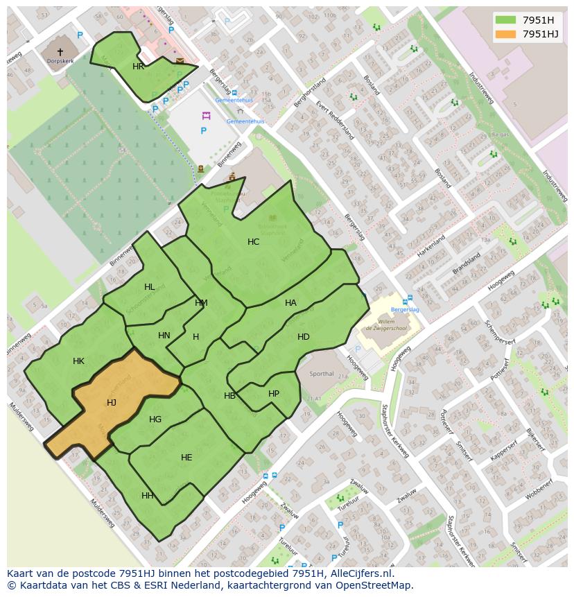 Afbeelding van het postcodegebied 7951 HJ op de kaart.
