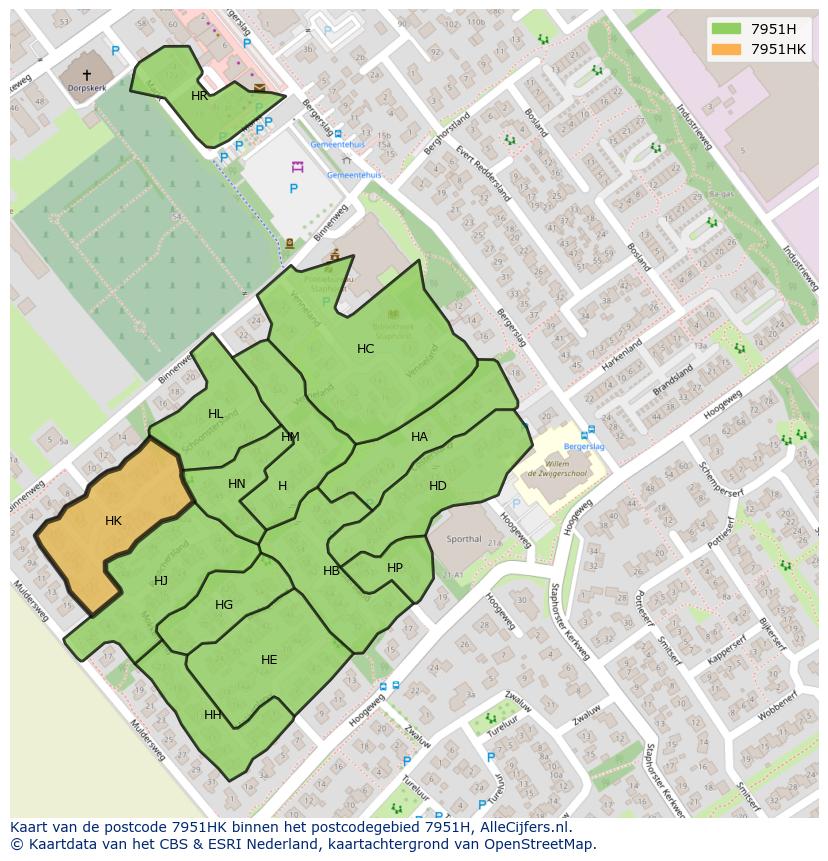 Afbeelding van het postcodegebied 7951 HK op de kaart.