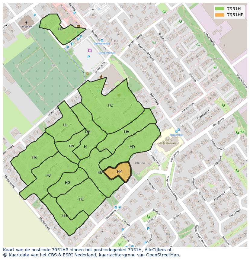 Afbeelding van het postcodegebied 7951 HP op de kaart.
