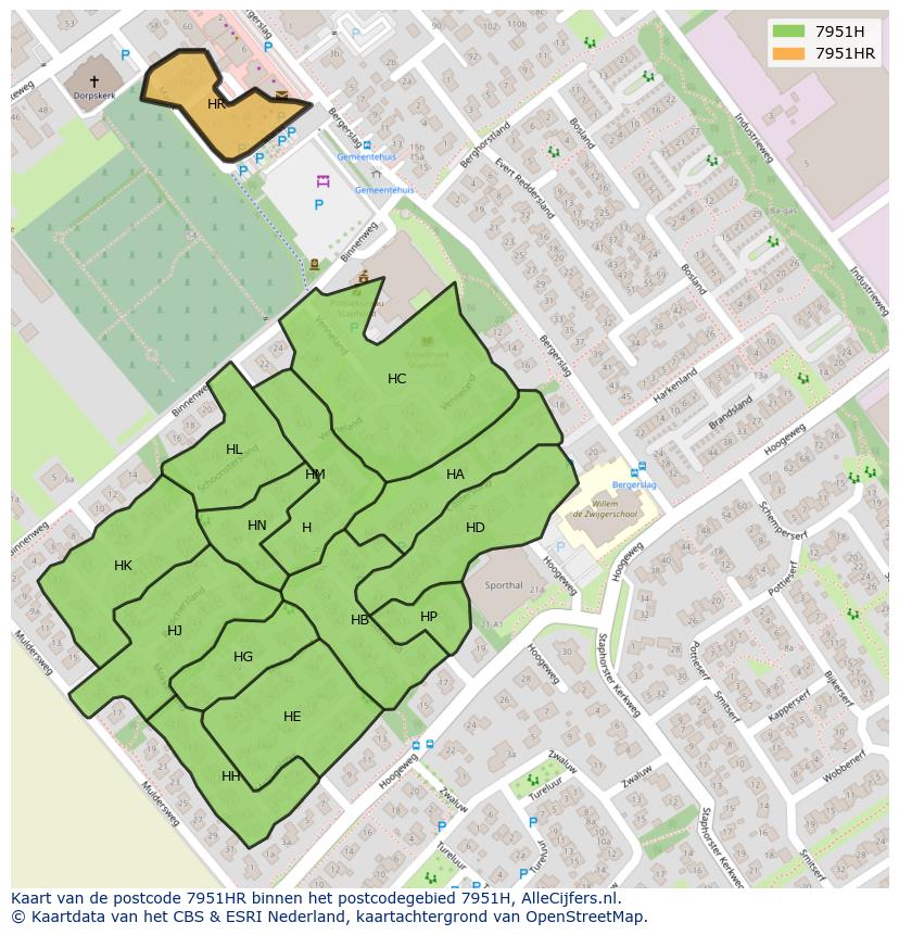 Afbeelding van het postcodegebied 7951 HR op de kaart.