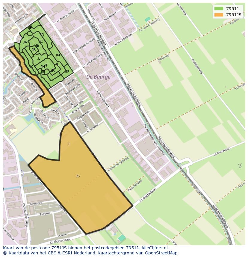 Afbeelding van het postcodegebied 7951 JS op de kaart.