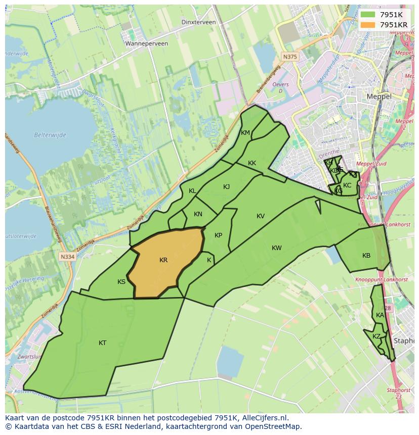Afbeelding van het postcodegebied 7951 KR op de kaart.