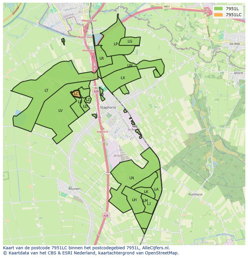 Afbeelding van het postcodegebied 7951 LC op de kaart.