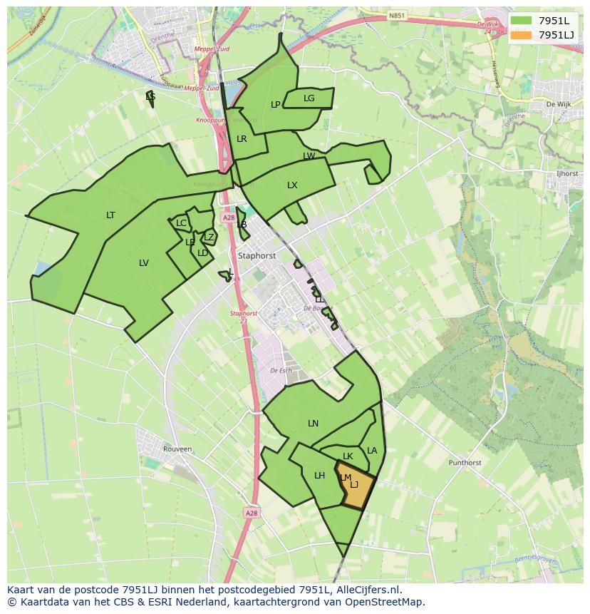 Afbeelding van het postcodegebied 7951 LJ op de kaart.