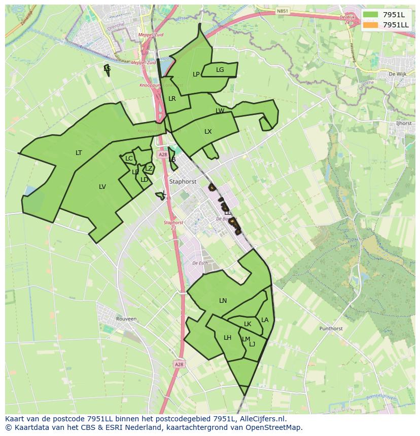 Afbeelding van het postcodegebied 7951 LL op de kaart.