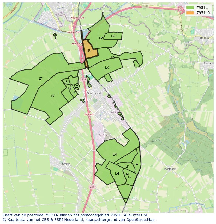 Afbeelding van het postcodegebied 7951 LR op de kaart.