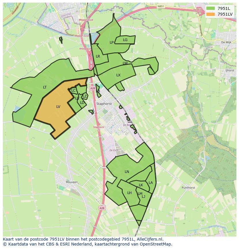 Afbeelding van het postcodegebied 7951 LV op de kaart.