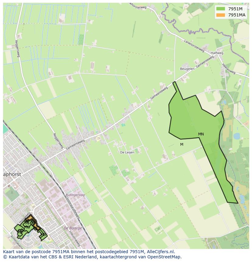 Afbeelding van het postcodegebied 7951 MA op de kaart.