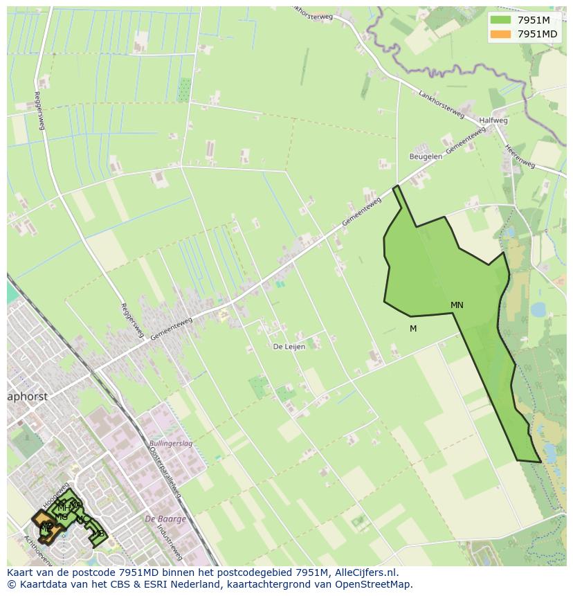 Afbeelding van het postcodegebied 7951 MD op de kaart.