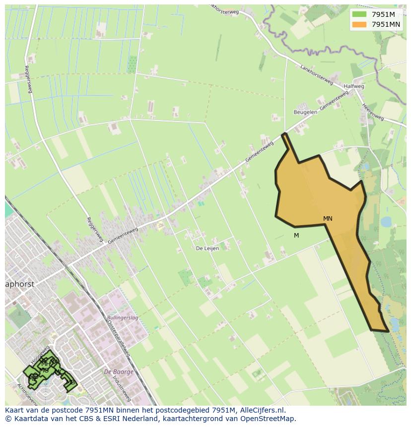 Afbeelding van het postcodegebied 7951 MN op de kaart.