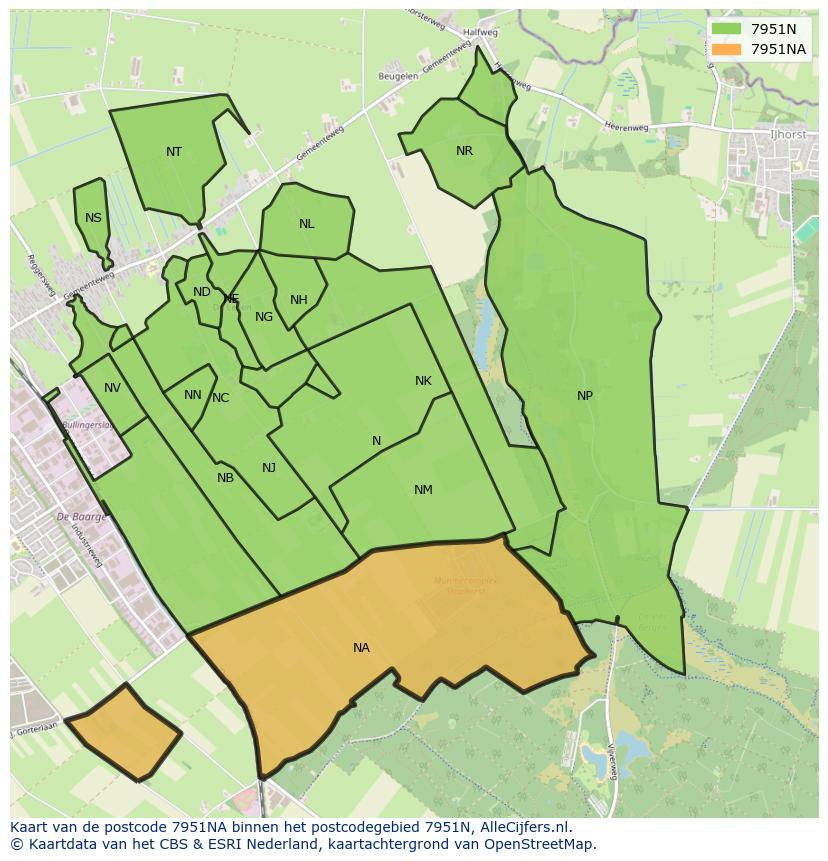 Afbeelding van het postcodegebied 7951 NA op de kaart.