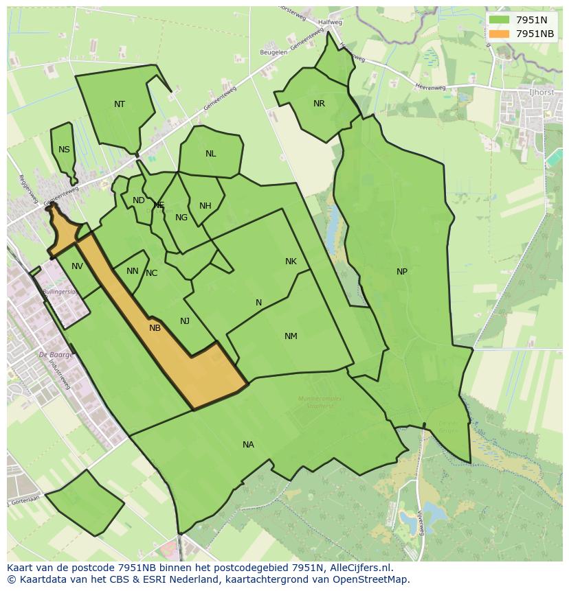 Afbeelding van het postcodegebied 7951 NB op de kaart.