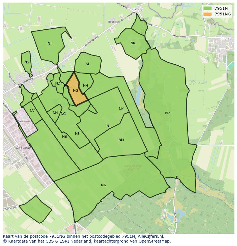 Afbeelding van het postcodegebied 7951 NG op de kaart.