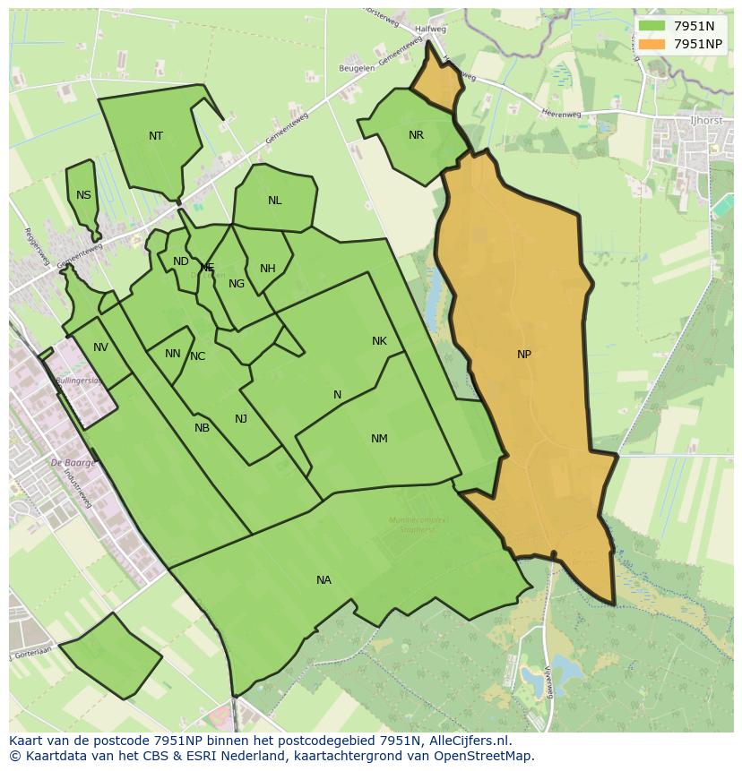 Afbeelding van het postcodegebied 7951 NP op de kaart.
