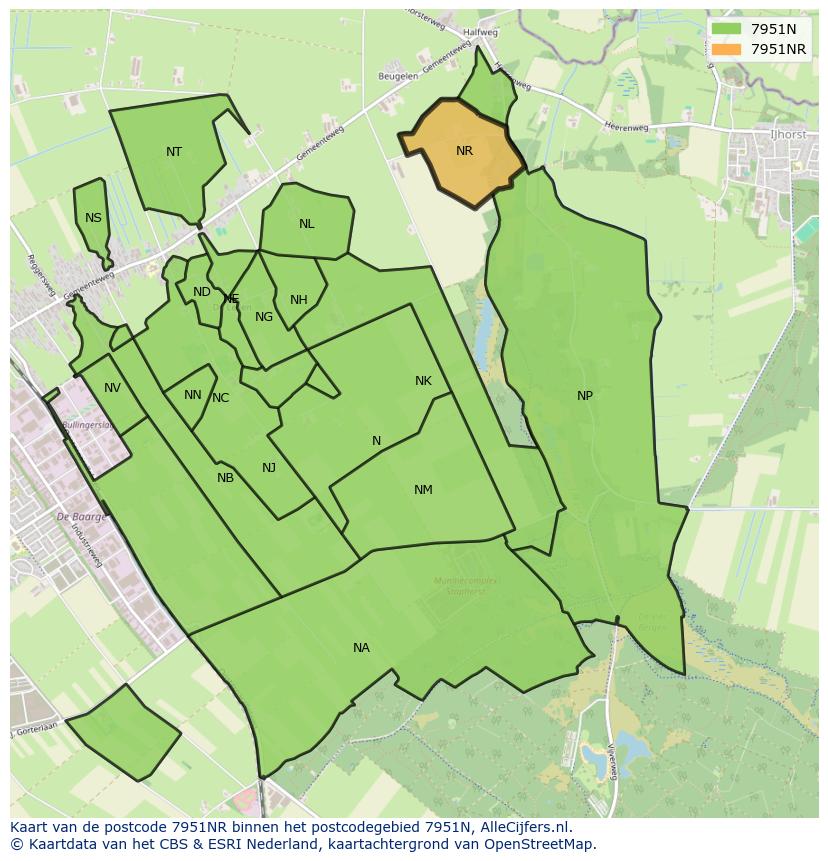 Afbeelding van het postcodegebied 7951 NR op de kaart.