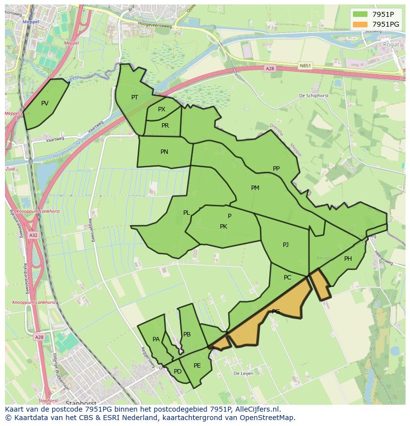 Afbeelding van het postcodegebied 7951 PG op de kaart.