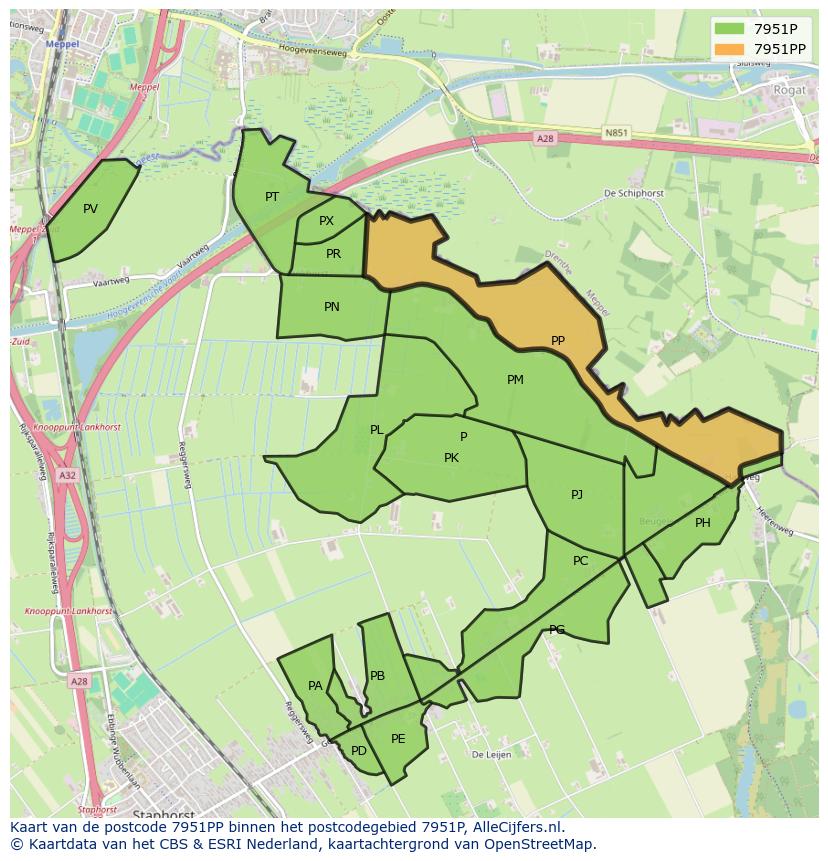 Afbeelding van het postcodegebied 7951 PP op de kaart.