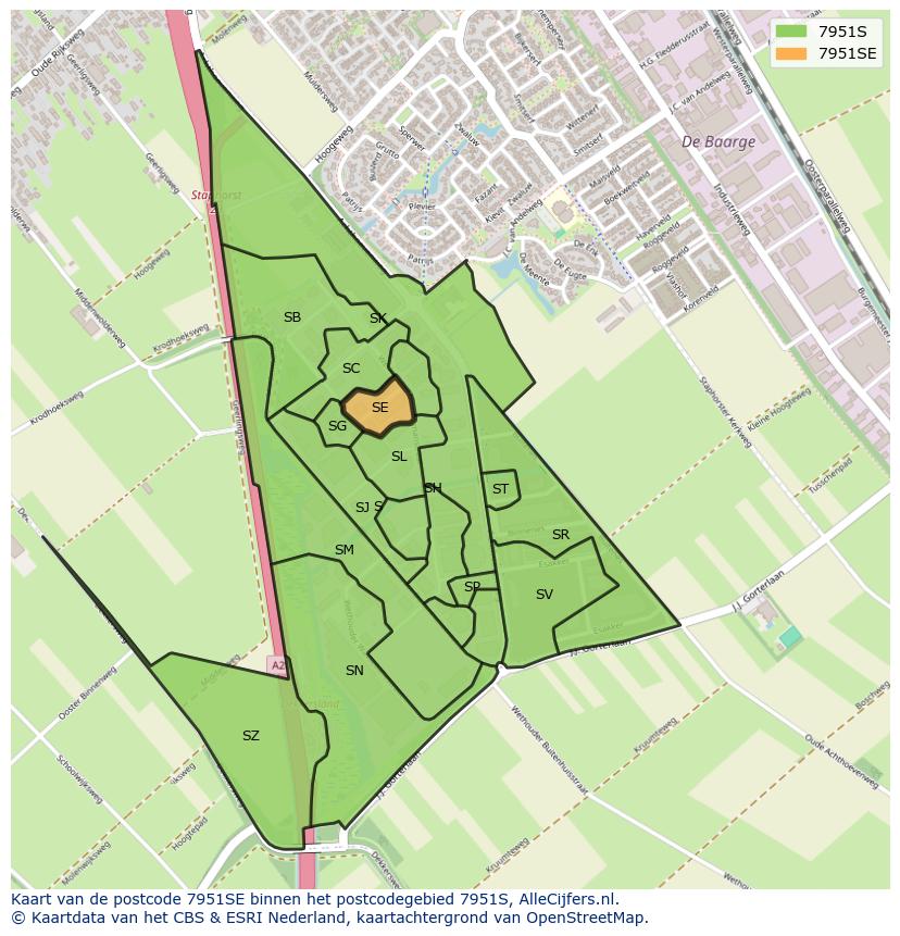 Afbeelding van het postcodegebied 7951 SE op de kaart.