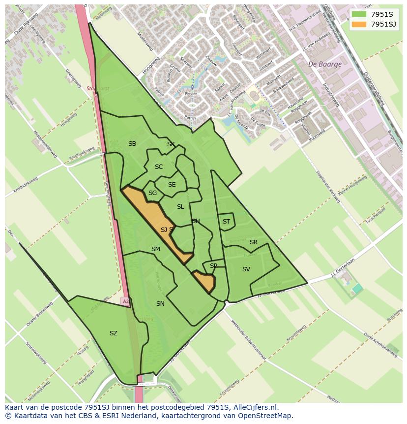 Afbeelding van het postcodegebied 7951 SJ op de kaart.