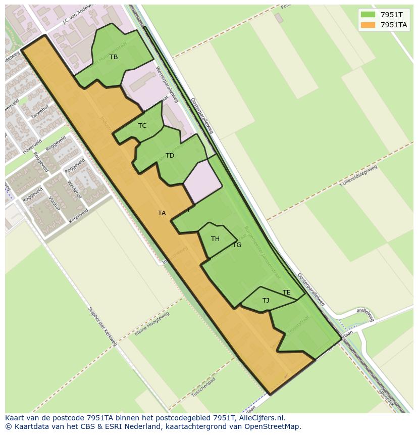 Afbeelding van het postcodegebied 7951 TA op de kaart.