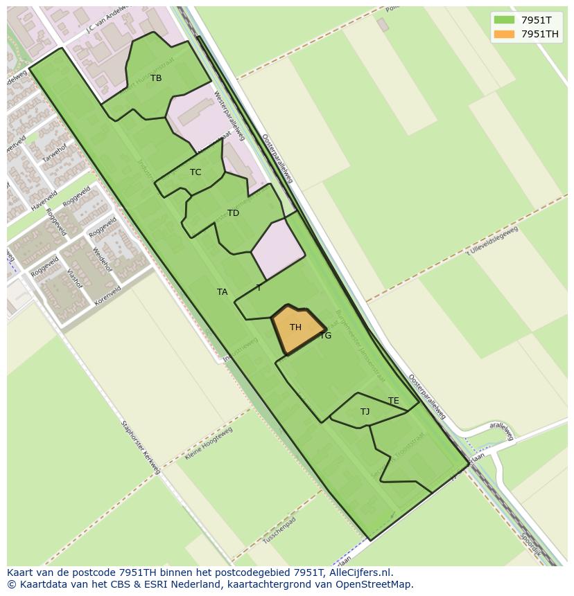 Afbeelding van het postcodegebied 7951 TH op de kaart.