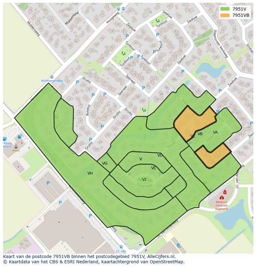 Afbeelding van het postcodegebied 7951 VB op de kaart.
