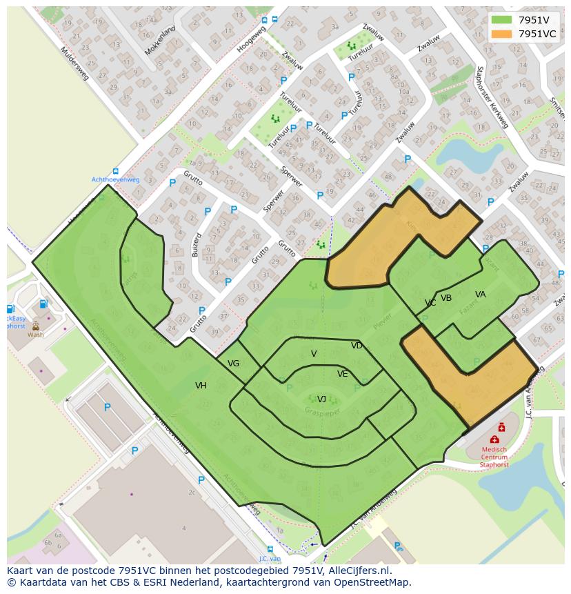 Afbeelding van het postcodegebied 7951 VC op de kaart.