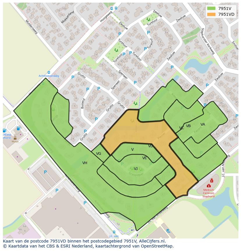 Afbeelding van het postcodegebied 7951 VD op de kaart.