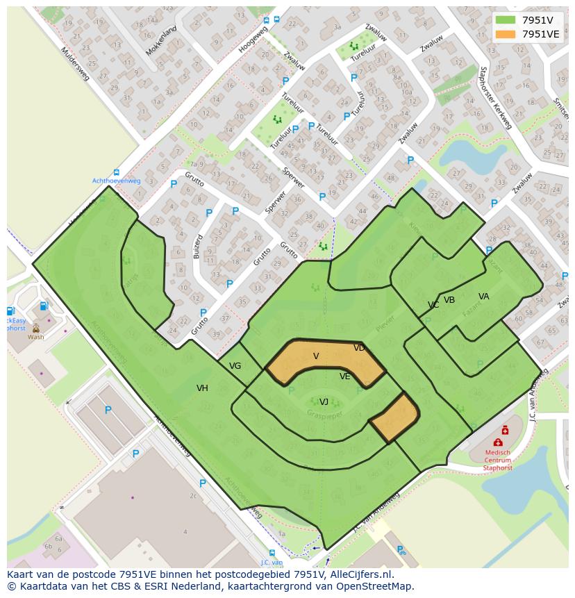 Afbeelding van het postcodegebied 7951 VE op de kaart.