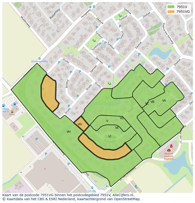 Afbeelding van het postcodegebied 7951 VG op de kaart.