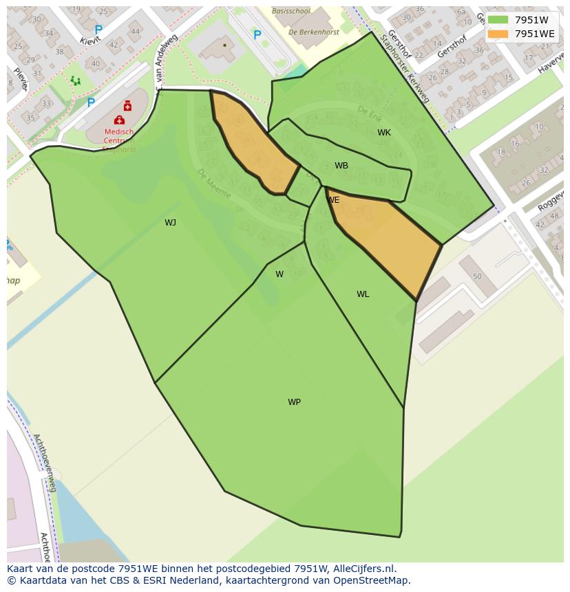 Afbeelding van het postcodegebied 7951 WE op de kaart.